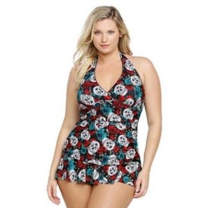Torrid floral skull swim top